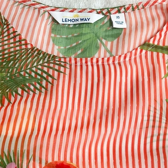 NEW Lemon Way Striped Tropical Lightweight Scoop Neck Long Sleeve Blouse Top XS - Picture 6 of 7